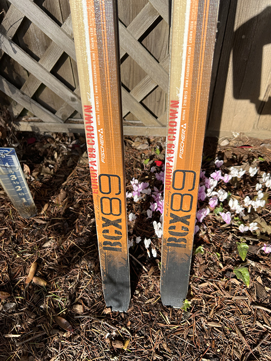 Crosscountry skis with NNNBC Auto bindings from South Salem Cycleworks